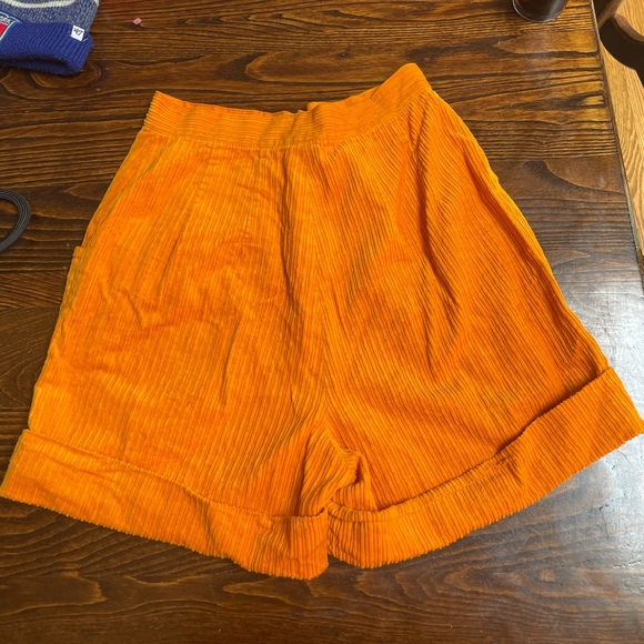 Vtg 70s 80s Ladies Orange Cotton Corduroy Shorts Womens 13-14 High Waisted Beach - Picture 6 of 7